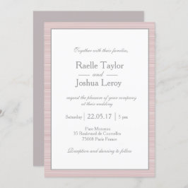 Invitation Mariage minimaliste rose pâle blanc rayures gris