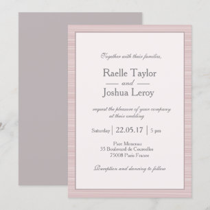 Invitation Mariage minimaliste rose pâle blanc rayures gris