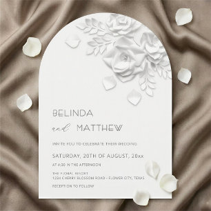 Invitation Mariage Minimaliste Roses Florales en Relief Faux