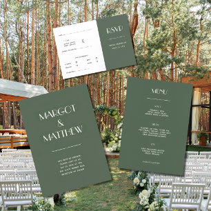 Invitation Mariage minimaliste scandinave vert mousse foncé