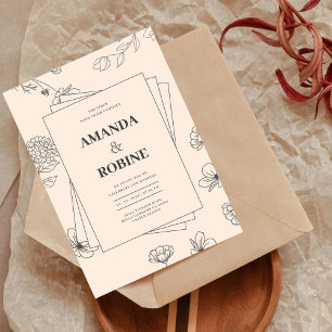 Invitation Mariage minimaliste simple à main de fleurs dessin