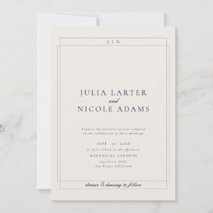 Invitation Mariage minimaliste simple bleu ivoire classique