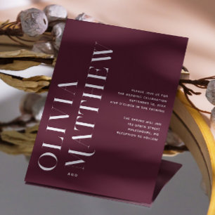 Invitation Mariage minimaliste simple bordeaux + détails QR