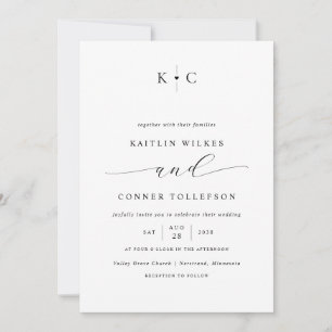 Invitation Mariage Minimaliste Simple Romantique Noir et Blan
