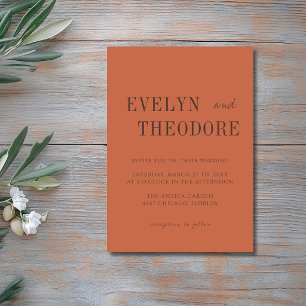 Invitation Mariage minimaliste simple Terracotta & Espresso
