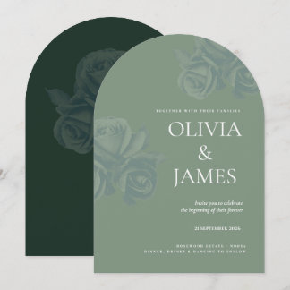 Invitation Mariage minimaliste sous une arche de roses vert m