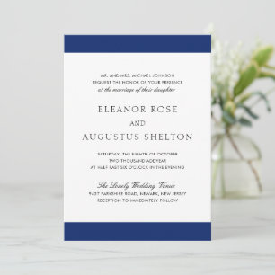 Invitation Mariage minimaliste tout-en-un bleu marine moderne