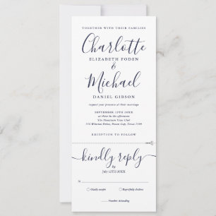 Invitation Mariage Minimaliste Tout En Un Écriture Bleu Marin