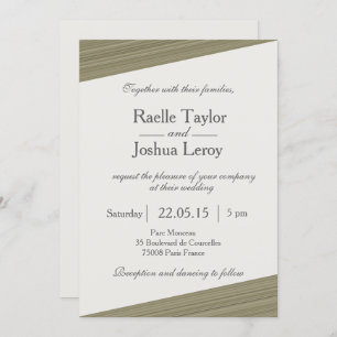 Invitation Mariage minimaliste zen vert olive rayures gris