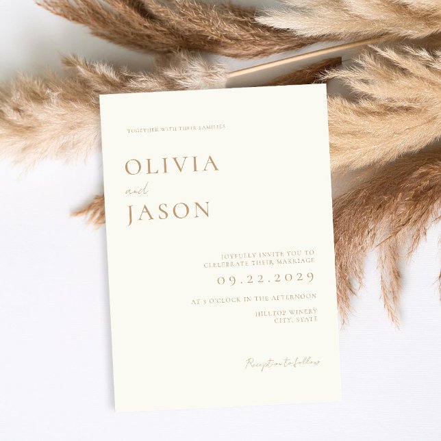 Invitation Mariage minime ivoire et bronze moderne (Créateur téléchargé)