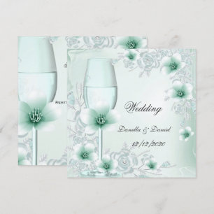 Invitation Mariage Mint Vert Floral Blossoms Rose