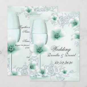 Invitation Mariage Mint Vert Floral Blossoms Rose