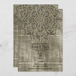Invitation Mariage minuscule de Earthy Rustic Tan Mandala