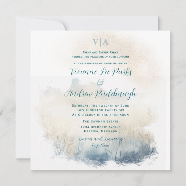 Invitation Mariage Misty Morning Meadow (Devant)