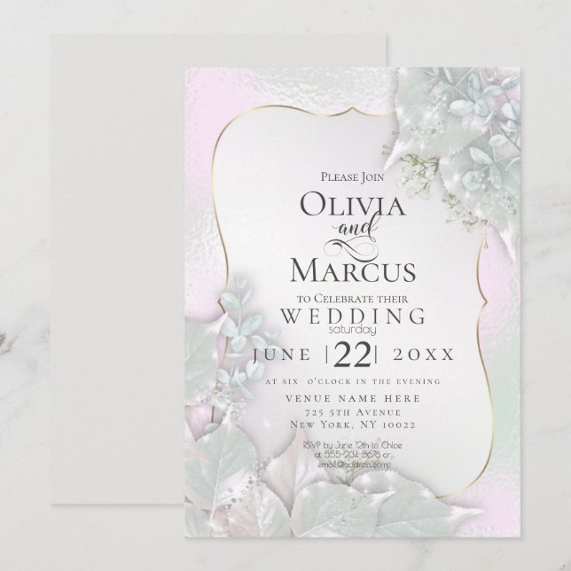 Invitation MARIAGE | Misty Pink Pearl Shimmer (Devant / Derrière)