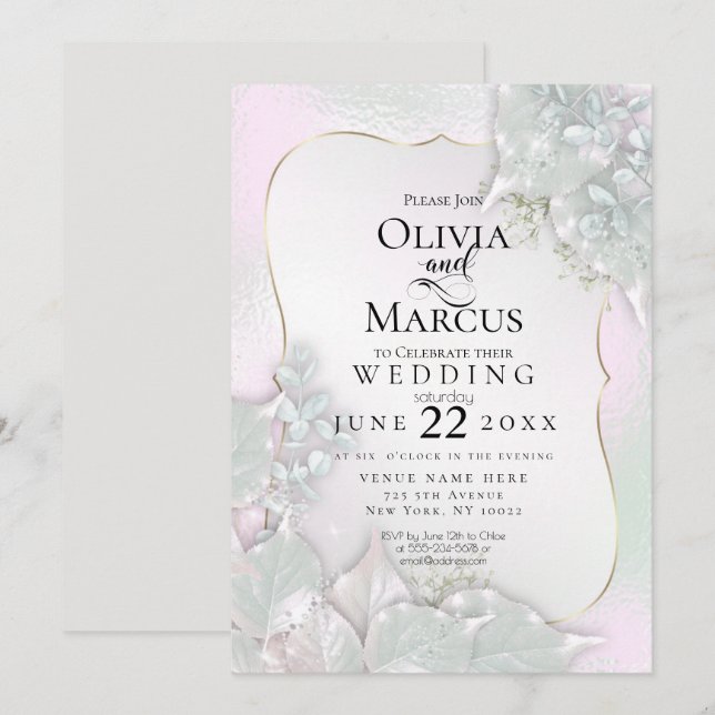 Invitation MARIAGE | Misty Pink Pearl Shimmer (Devant / Derrière)
