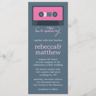 Invitation Mariage Mixtape bleu et rose