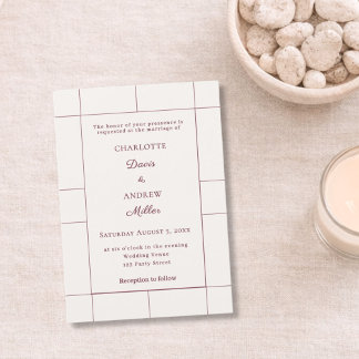 Invitation Mariage moderne à carreaux d'ivoire de Bourgogne