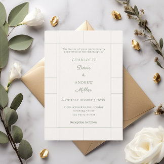 Invitation Mariage moderne à carreaux vert sauge ivoire