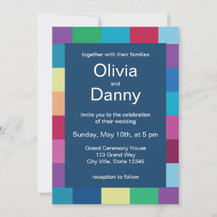 Invitation Mariage Moderne à Damier Coloré