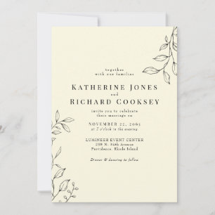 Invitation Mariage Moderne à Feuillage Jaune Pâle Délicat