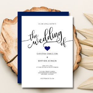 Invitation Mariage moderne à la mode Marine BLUE & White Hear
