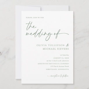 Invitation Mariage Moderne à l'Écriture Manuscrite Vert Sauge