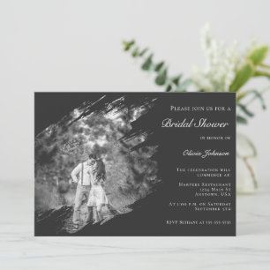 Invitation Mariage Moderne à Trait de Pinceau Photo Douche de