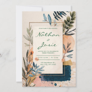 Invitation Mariage Moderne Abstrait Aquarelle Terracotta Or