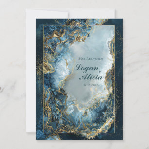 Invitation Mariage Moderne Abstrait Marine Indigo Doré Marbre