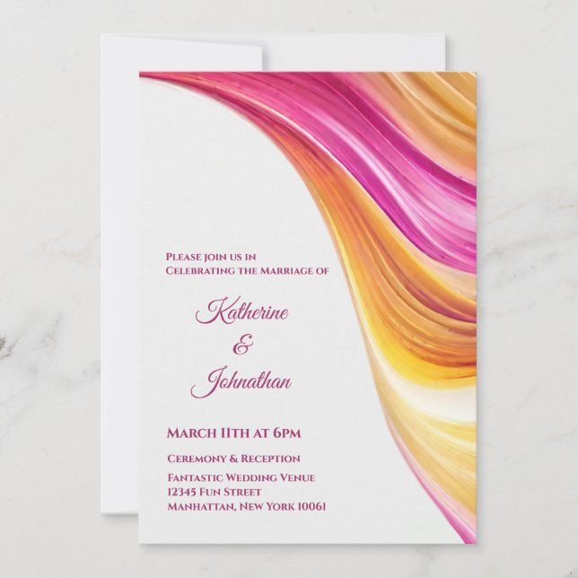 Invitation Mariage moderne - Abstrait-rose orange jaune- (Devant)
