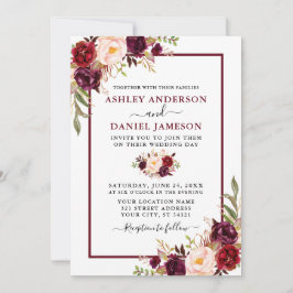Invitation Mariage Moderne Aquarelle Bourgogne Photo Florale