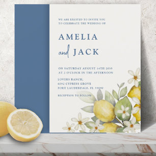 Invitation Mariage moderne aquarelle citrons et fleurs