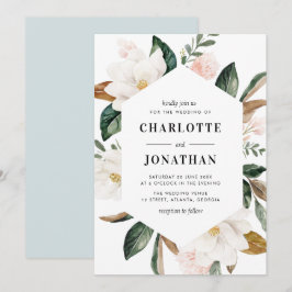 Invitation mariage moderne aquarelle magnolia cadre fleuri