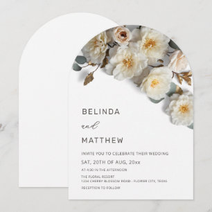 Invitation Mariage Moderne Arches Fleurs 3D Roses Blanches