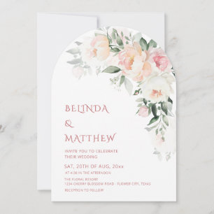 Invitation Mariage Moderne Arqué aux Roses à l'Aquarelle