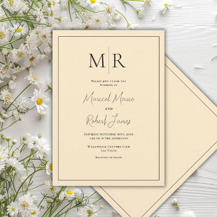 Invitation Mariage Moderne au Monogramme Jaune Élégant