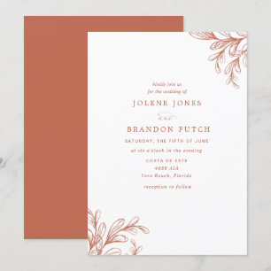 Invitation Mariage Moderne Automnal Orange Brûlé