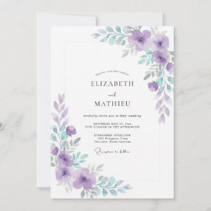Invitation Mariage Moderne aux Feuilles de Violette Pervenche