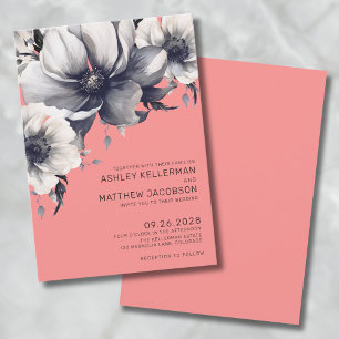 Invitation Mariage Moderne aux Fleurs Roses Corail