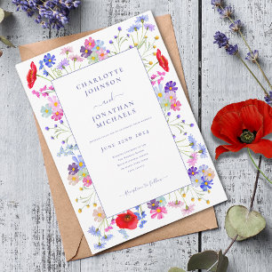 Invitation Mariage moderne aux fleurs sauvages aquarelle viol