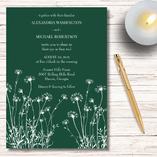 Invitation Mariage moderne aux fleurs sauvages vert émeraude