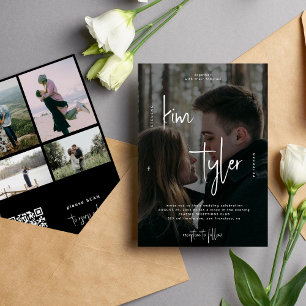 Invitation Mariage moderne avec code QR de 5 photos en collag