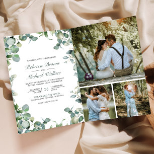 Invitation Mariage moderne avec code QR et collage photo d'eu