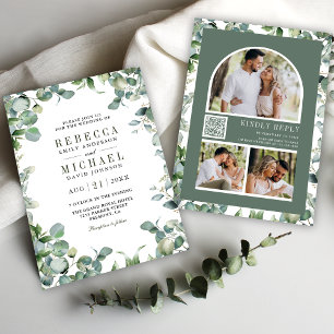 Invitation Mariage moderne avec code QR et collage photo d'eu