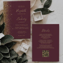 Mariage moderne avec code QR et paillettes bordeau