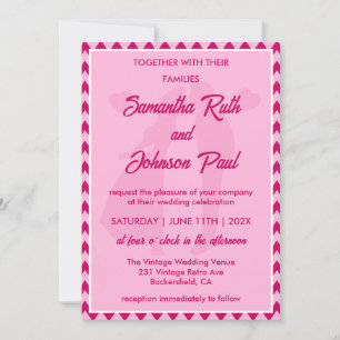 Invitation Mariage Moderne avec Code QR et Photo en Rose Pâle