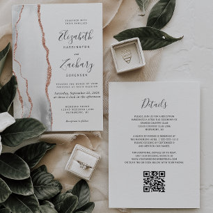 Invitation Mariage moderne avec code QR Rose Gold et Agate Gr