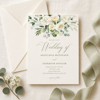 Invitation Mariage Moderne avec de la Végétation Botanique