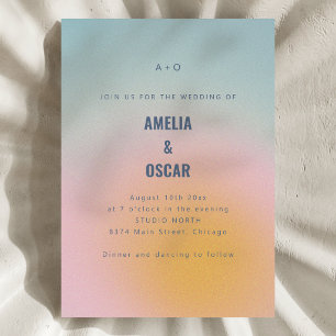Invitation Mariage Moderne avec Dégradé de Bleu Rose Pastel